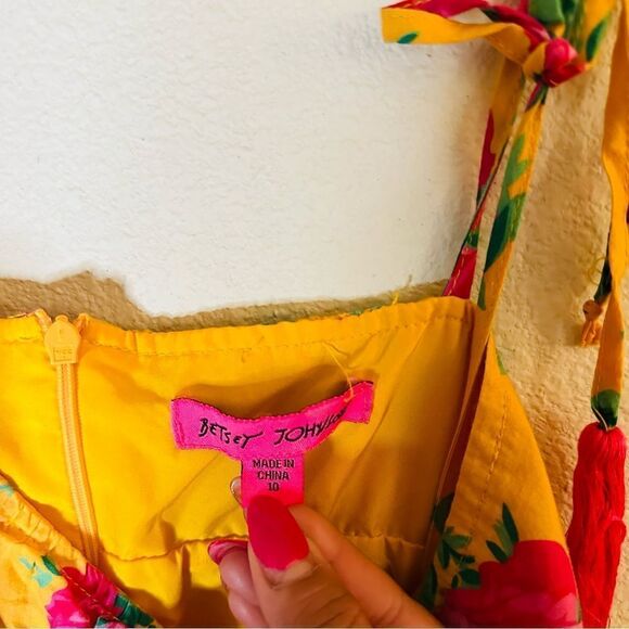 EUC Vintage  Betsey Johnson Rose Print Sleeveless Drop Waist Dress Medium - Picture 6 of 7